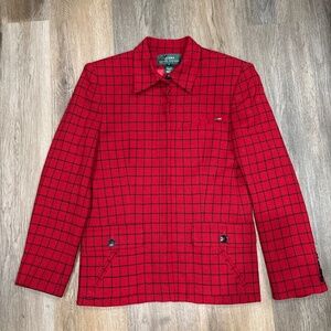 Lauren Ralph Lauren Blazer Jacket Women 6 Red Black Windowpane Wool LRL Academia